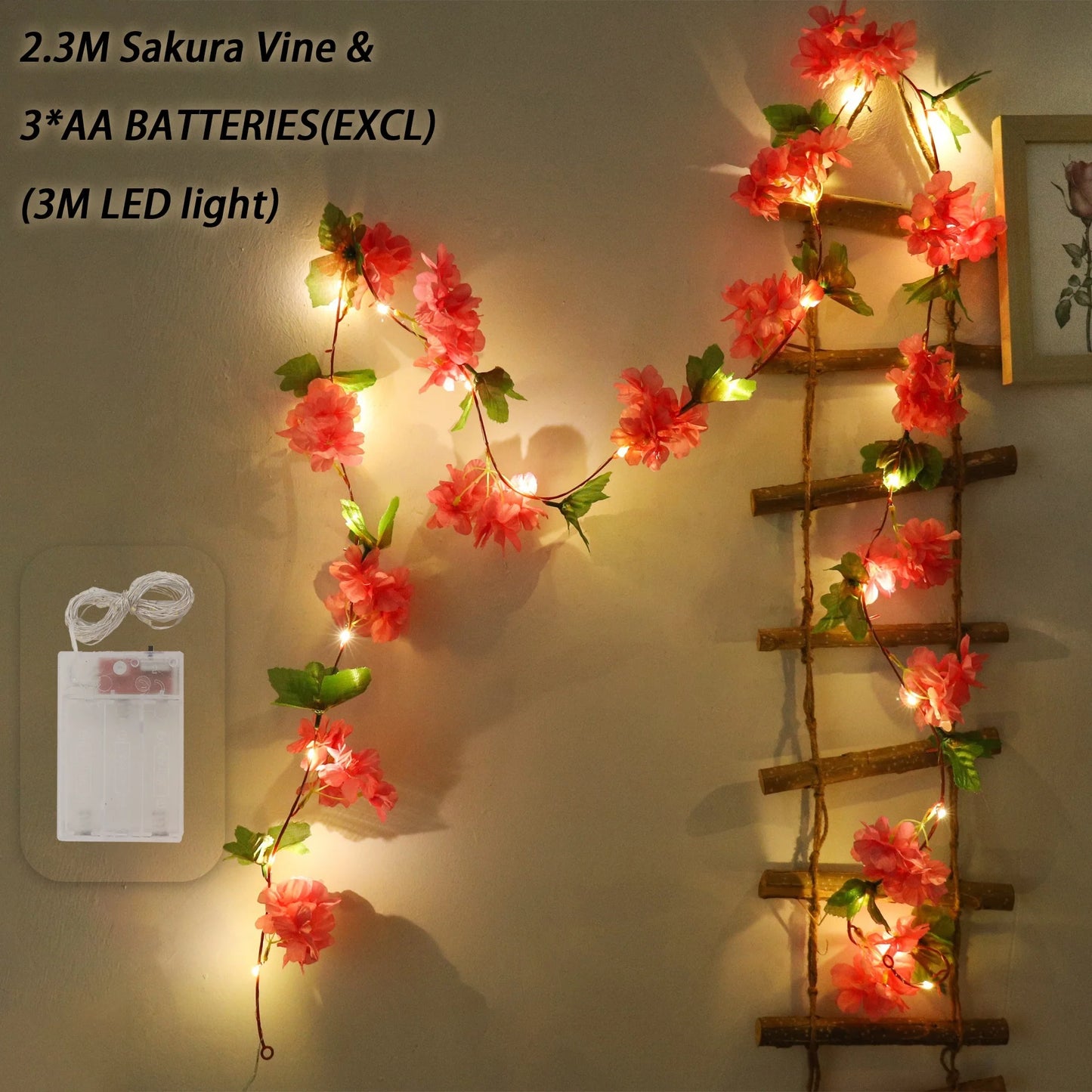 Cherry Blossom LED Light Artificial Flowers Vines For Wedding Party Home Decoration Hanging Wall Garden Arch Christmas Ornament