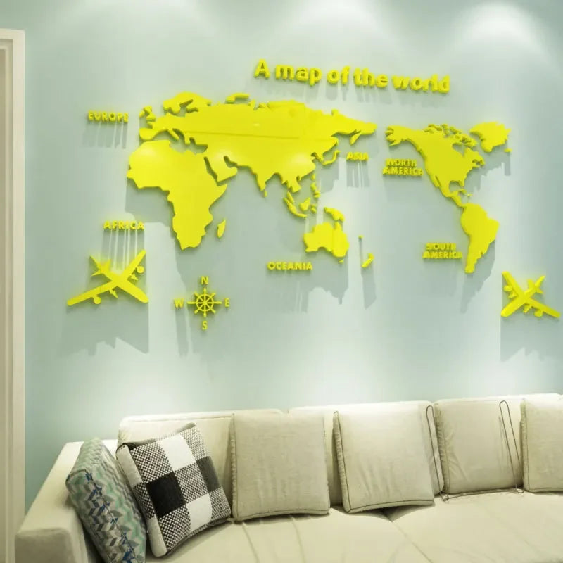 1Pc World Map Wall Stickers Acrylic Creative 3D TV backdrop Wallpaper Decoration Home Living Room Office Interior Decorative