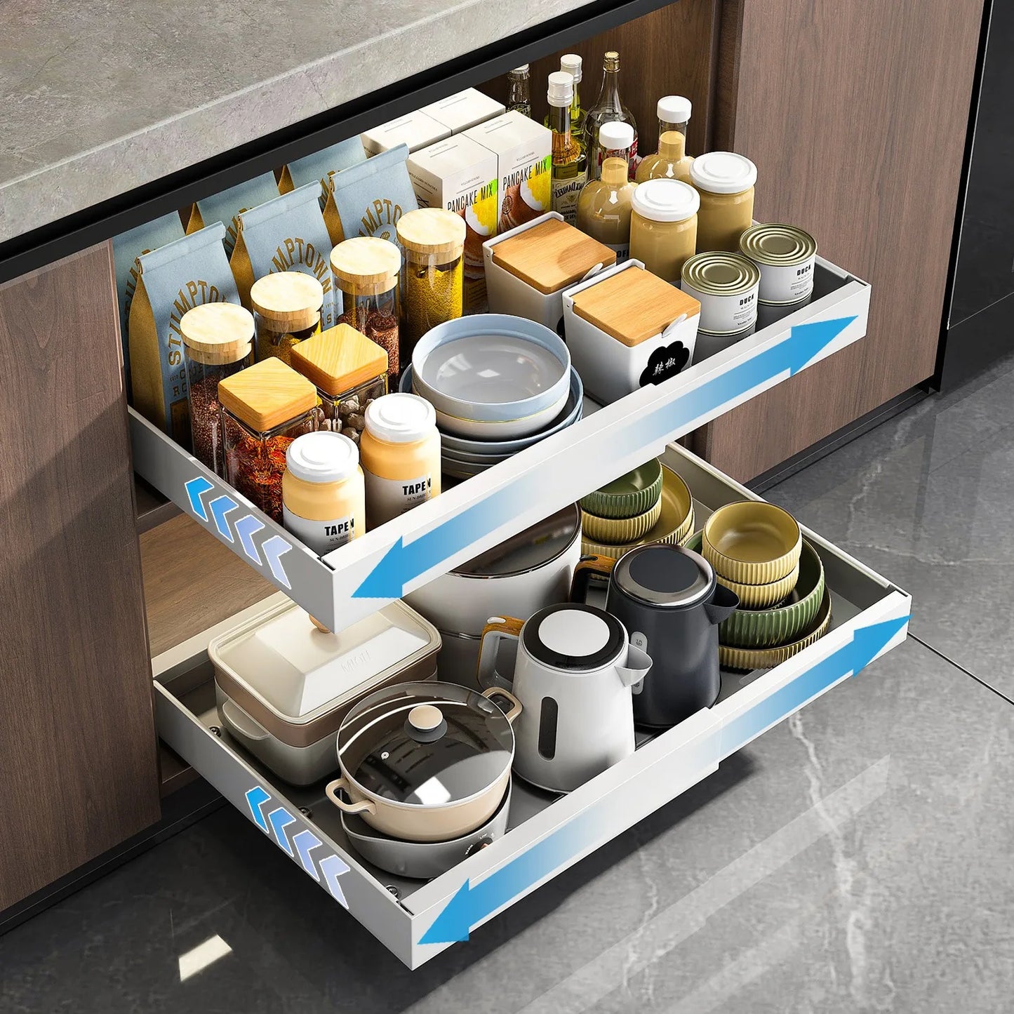 Pull Out Cabinet  Storage Rack with Adhesive Expandable Slide out Drawers for Kitchen Under Sink Organizer , Storage Shelf