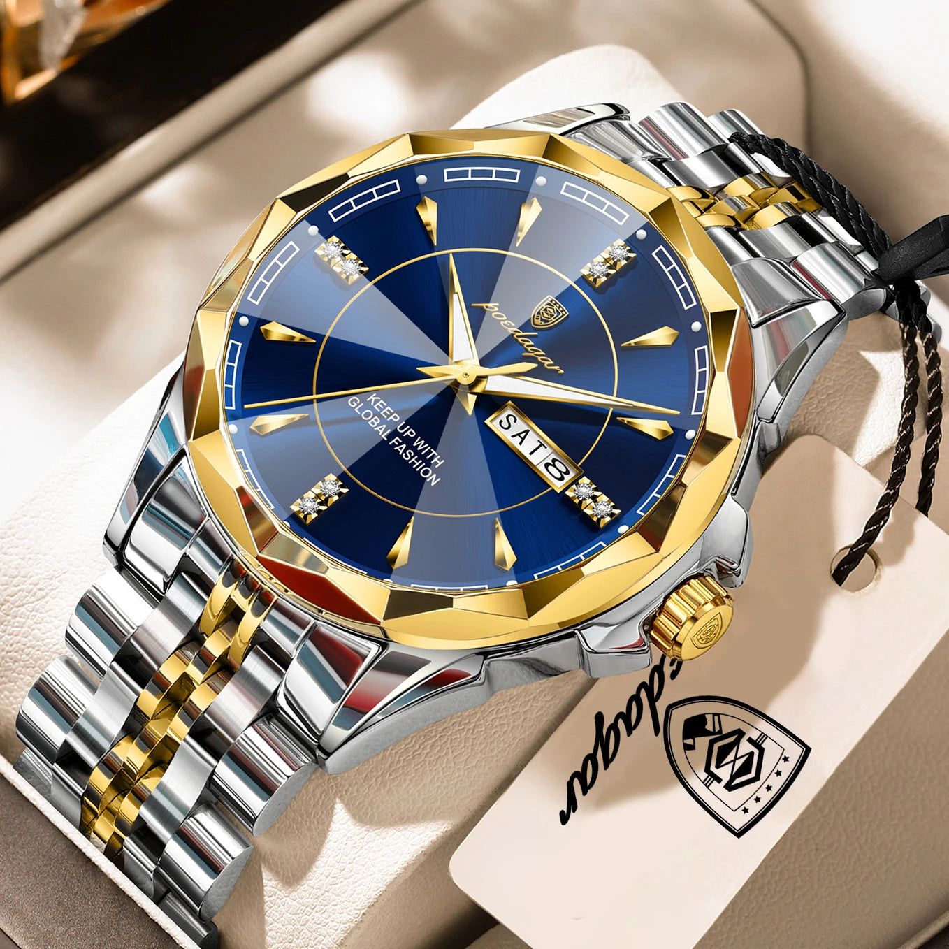 POEDAGAR Top Business Man Wristwatch Waterproof Luminous Luxury Men Clock Date Week Stainless Steel Fashion Men's Quartz Watches