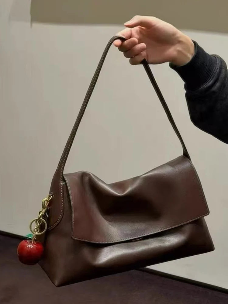 Luxury Brand Genuine Leather Women Shoulder Bags Top Quality Cowhide Leather Underarm Bags Fashion Solid Hobo Flap Chelsea Bags