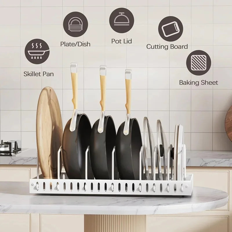 8 Adjustable Dividers Pull Out Pot Pan Rack With Lid Storage Box Under Sink Cabinet Kitchen Organizer