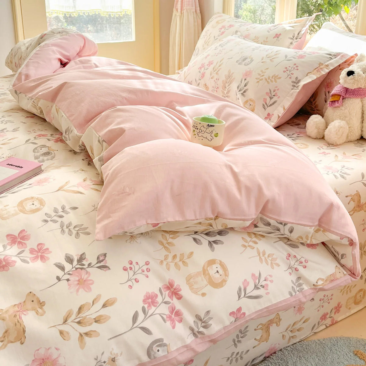 High Quality 100% Cotton Floral Duvet Cover Set Soft Breathable Queen King Bedding Set with Quilt Cover Fitted Sheet Pillowcases