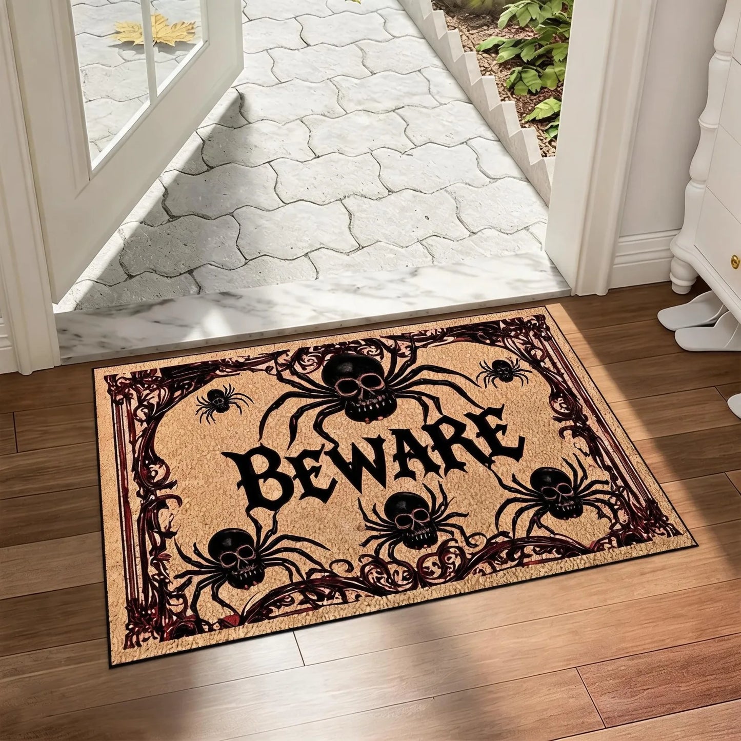 1pc Halloween Welcome Doormat - Non-Slip Soft Plush Heavy-Duty Gothic Bat with Red Lettering Design, Durable Non-Woven Fabric & Rubber Backing Indoor/Outdoor Mat, Suitable for Entryway, Porch, Garden Decor, 24"x16" & 30"x18",