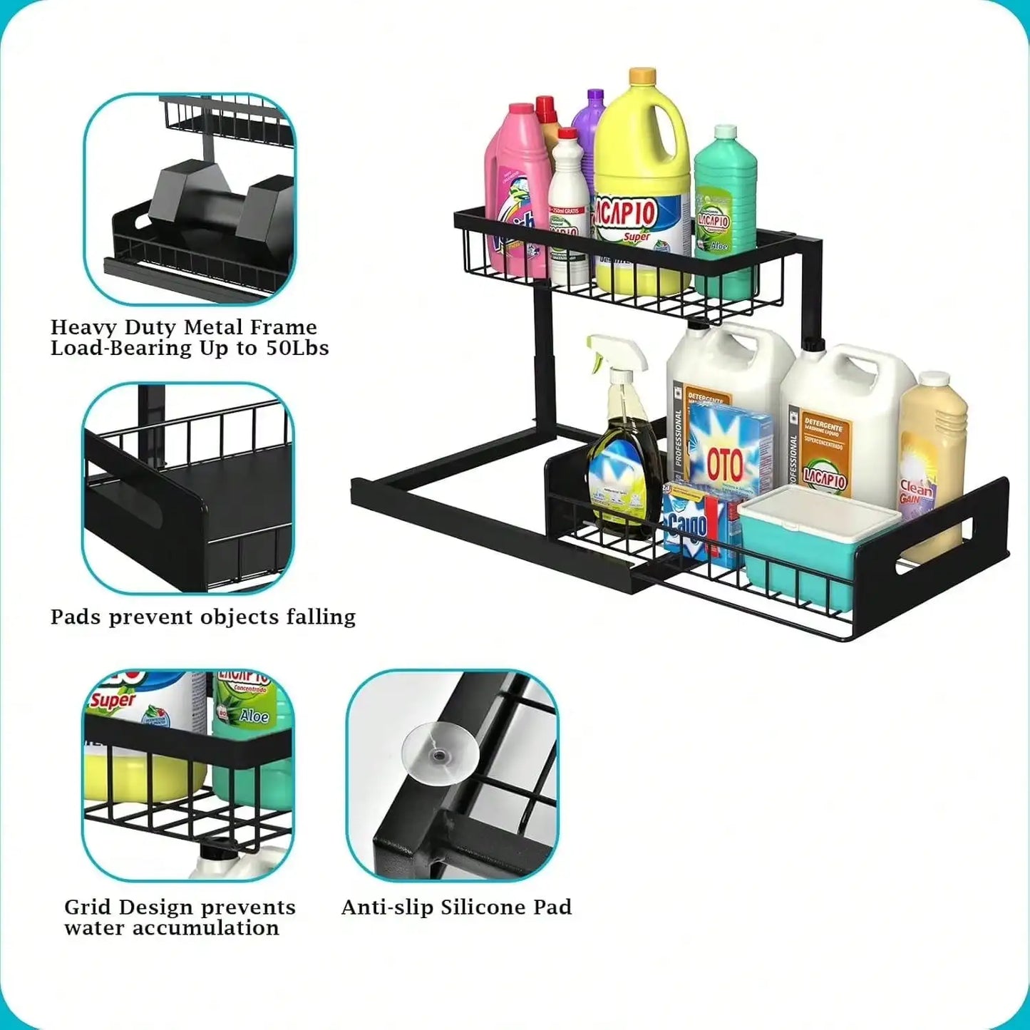 1/2pcs Under Sink Organizer With Pull-Out Drawer, Slide-Out Cabinet Storage Shelf For Kitchen & Bathroom, Space-Saving Under Cabinet Organizer