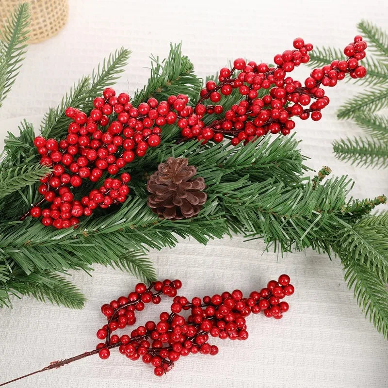 Christmas Artificial Berries Stem Frosted Red Holly Berry Picks Xmas Tree Garland Wreath Floral Arrangement Winter Holiday Decor