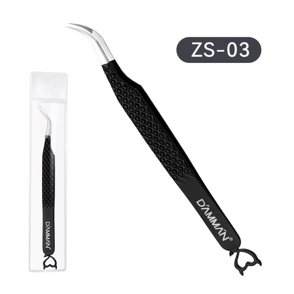 DAMMAN Fiber Tip Lash Extensions Tweezers Professional Anti-slip Eyelash Tweezers Stainless Steel Lash Tweezers Makeup Tools
