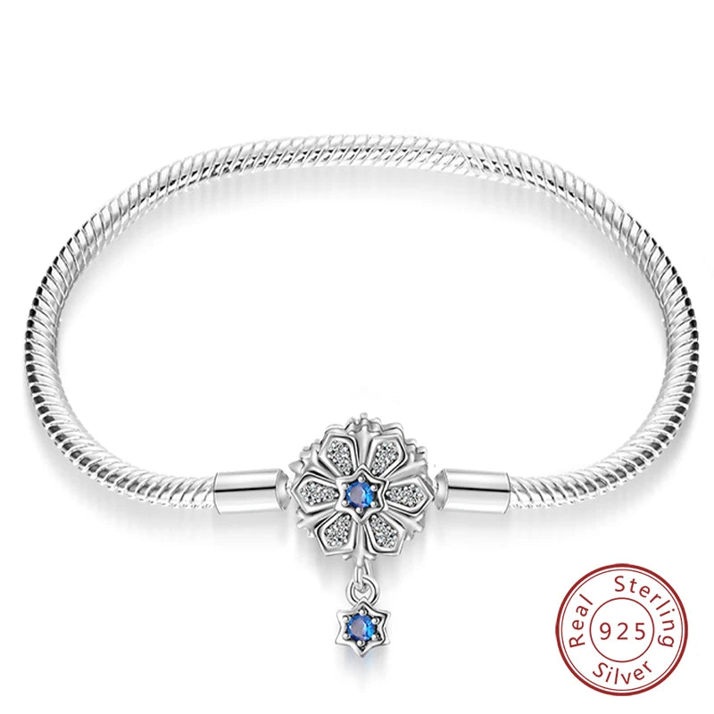 Bracelet Silver 925 Original 17-20CM Star Moon Sun Four Leaf Clover Green Zircon Bracelets Fit DIY Charms Birthday Jewelry Gifts