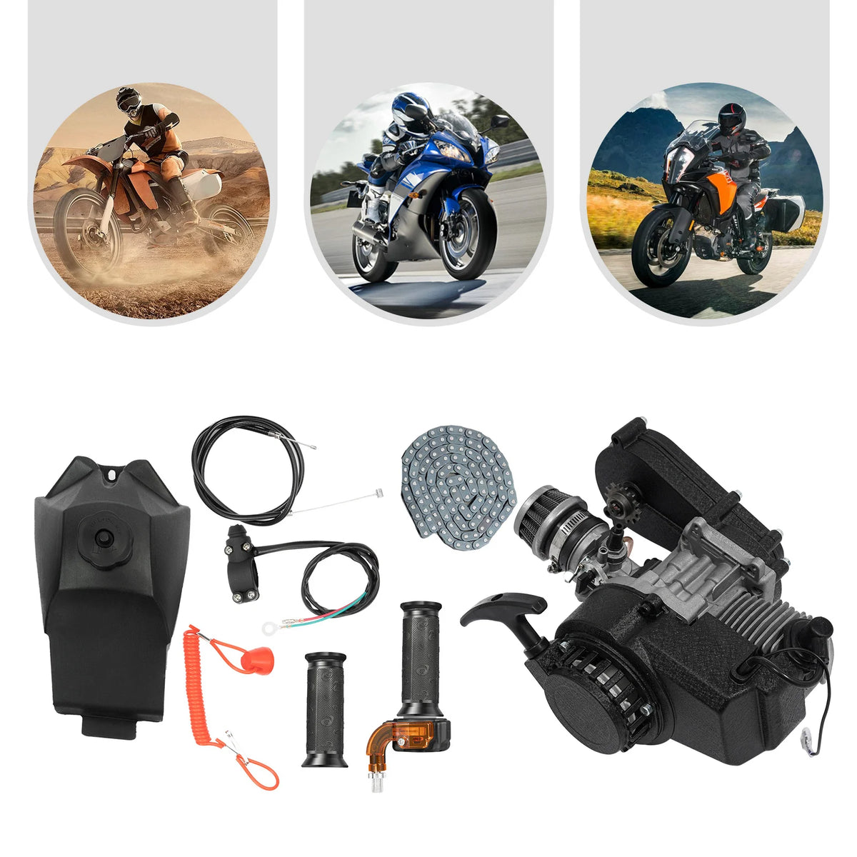 49CC 50CC 2 Stroke Dirt Bike Engine Motor Kit 7000RPM Gas Powered Engine Single Cylinder Air-Cooled Engine Aluminum Engine with T8F Chain Fuel Tank for Pocket Mini Dirt Beach Bike ATV Scooter