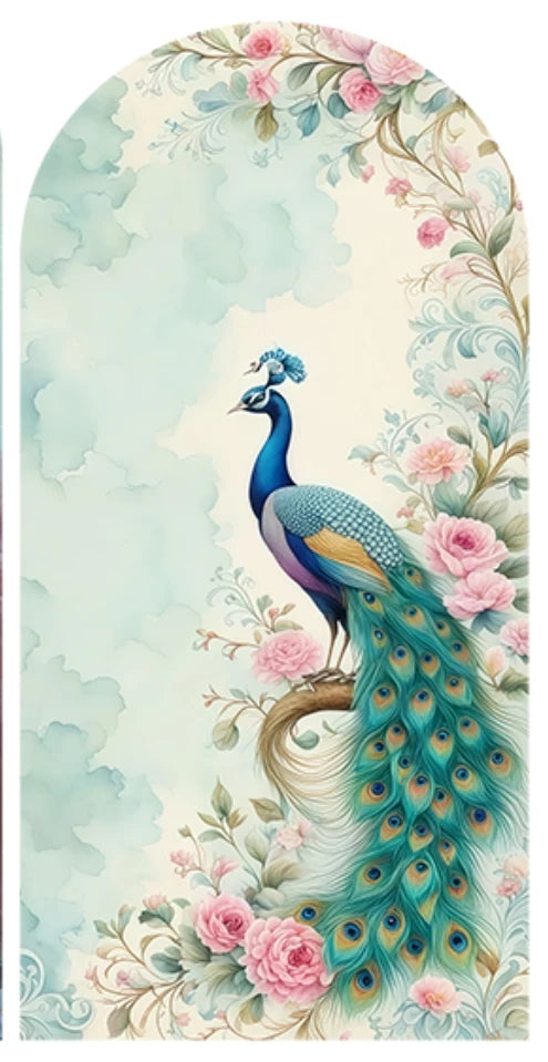 2-Sided India Style Peacock Floral Wedding Birthday Party Arch Wall Backdrop Cover Birthday Party Baby Shower Photo Background