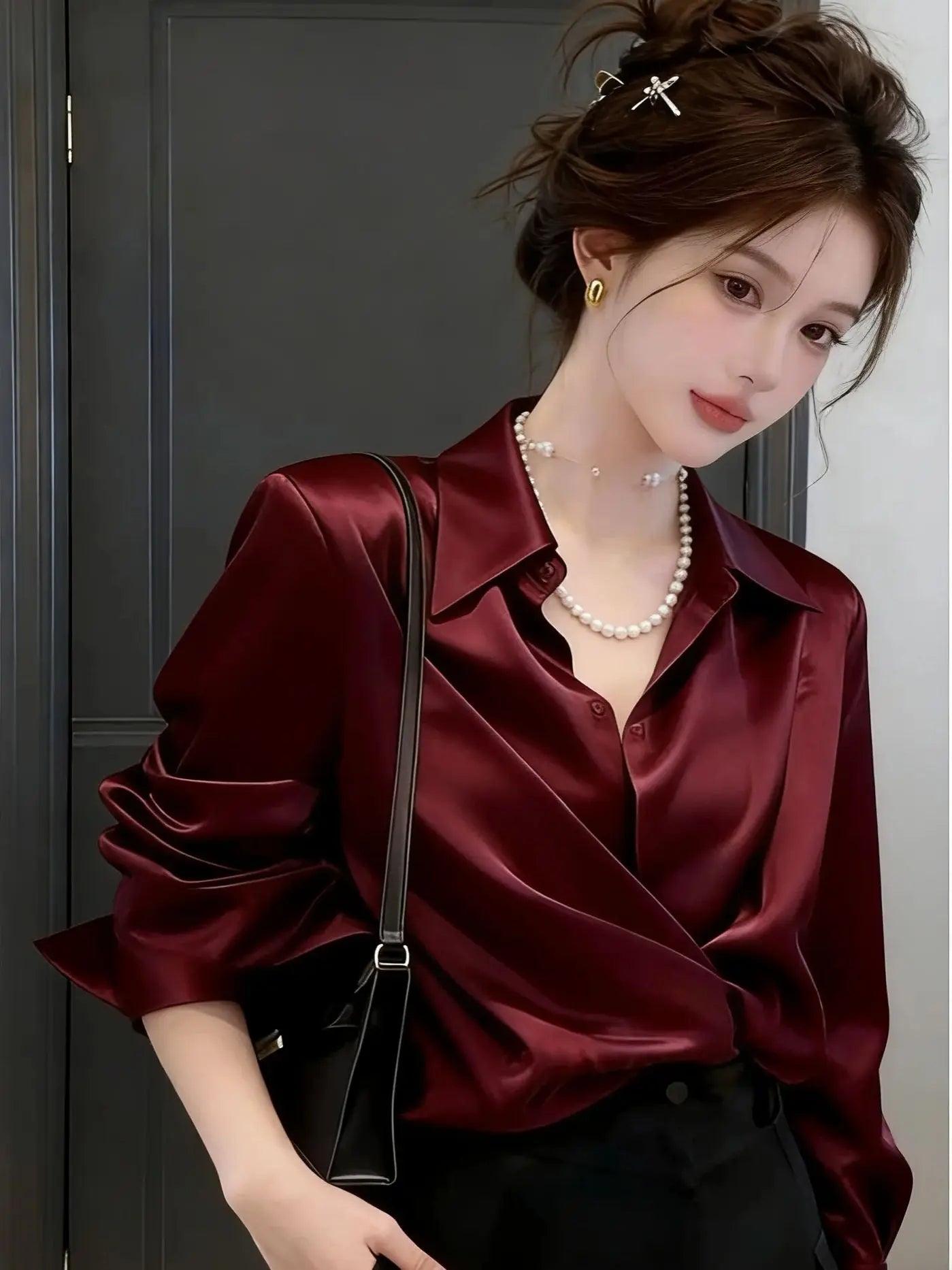 Women's Shirts & Blouses Spring Summer New Long Sleeve Button Up White Satin Top Thin Office Lady Work Wear Female Clothing Hot