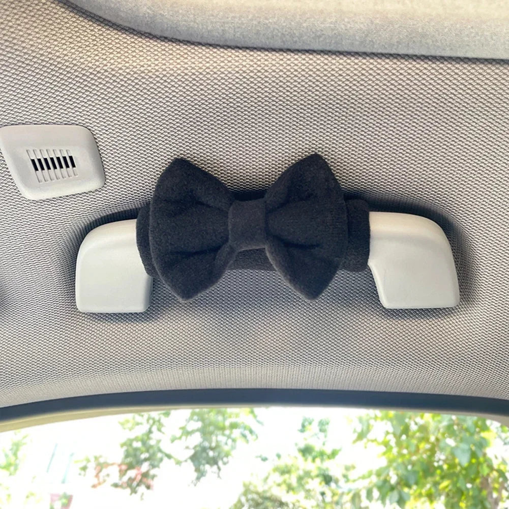 Car Styling Roof Armrest Covers Cute Bow Tie Soft Suede Protective Cover Car Roof Handle Cover Auto Interior Accessories