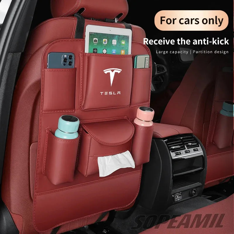 Car Seat Back Storage Bag Rear Seat Anti-Wear Anti-kick Pad For Tesla Cybertruck Beast Roadster Model 3 Model Y Model S Model X