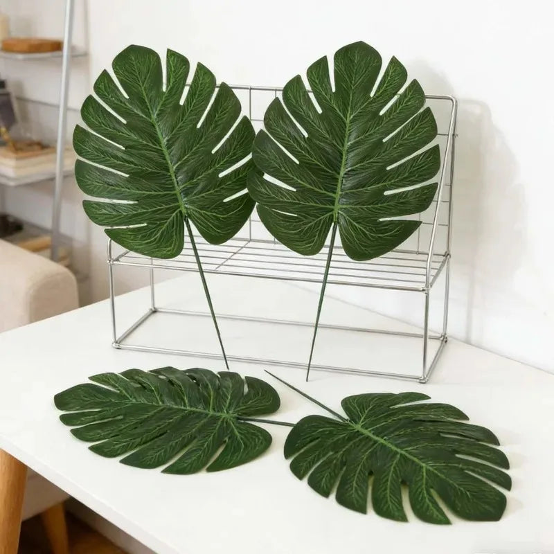 10/50Pcs Artificial Green Turtle Leaf DIY Wedding Birthday Party Home Tabletop Decorative Fake Silk Plant Palm Leaves Branch