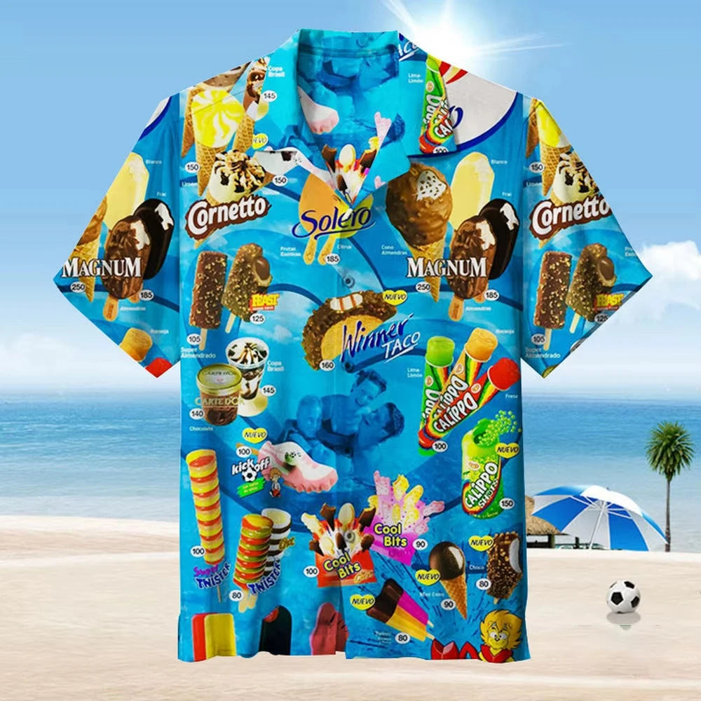 2024 Trendy Cool Fashion Ice Cream Shirts Beach Party 3d Print Hawaiian Shirt unisex Short Sleeve Oversized Blouse Lapel Shirts