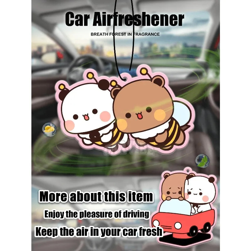 BUBU & DUDU cute bear car freshener pendant — fits vents, mirrors,Great as a scent strip, mirror charm