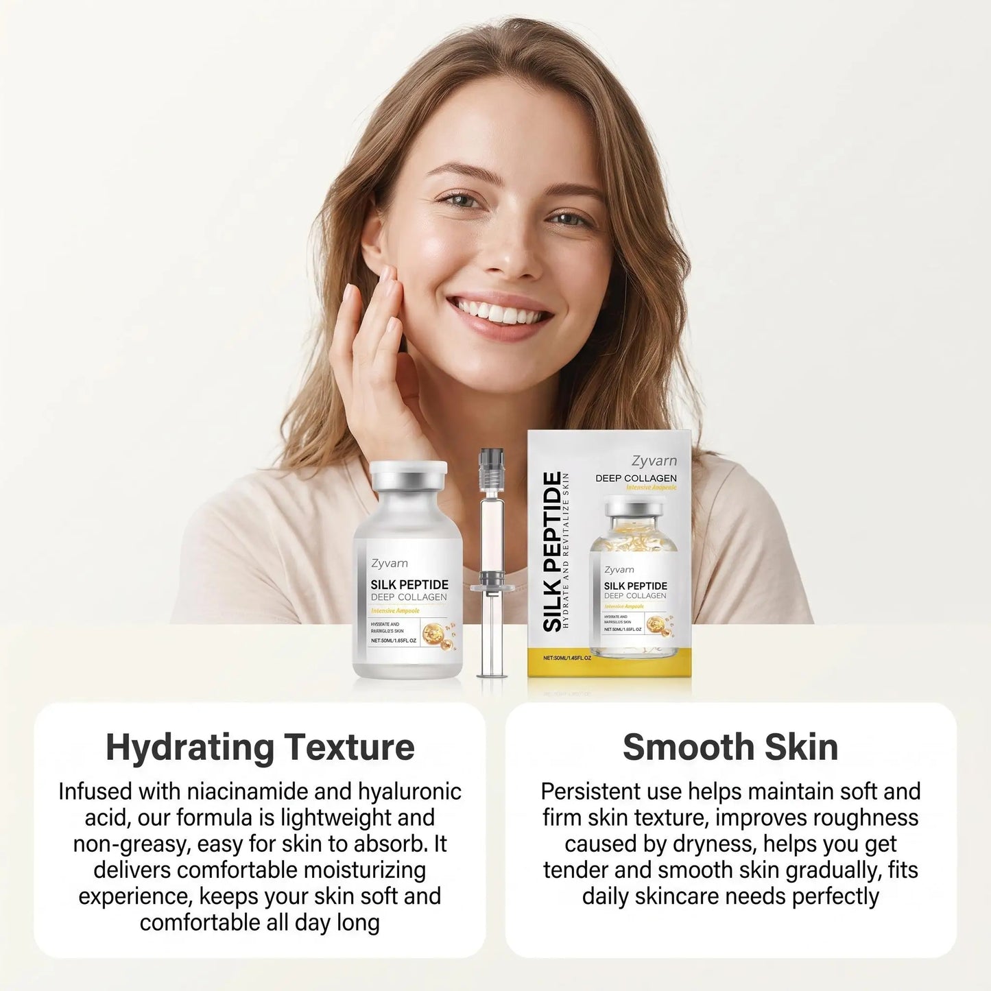 Silk Collagen Serum Ampoule with Copper Peptides For Facial Care Smooth Fine Lines Deep Hydrate Firm Loose Skin Korean Skin Care