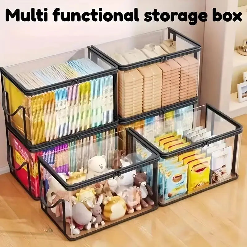 2Pcs Transparent Plastic Book Storage Box Large Capacity Foldable Space-Saving Organizer For Home Office