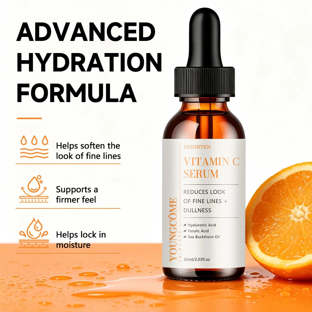 Vitamin C Serum Hydrating Facial Care with Hyaluronic Acid Ferulic Acid Sea Buckthorn Oil For Daily Skin Nourishment Lightweight