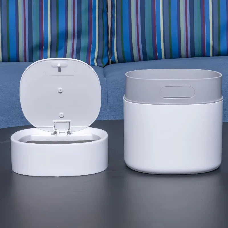 1pc Mini Desktop Trash Can, Small Table Top Plastic Covered Garbage Bin for Desk Top