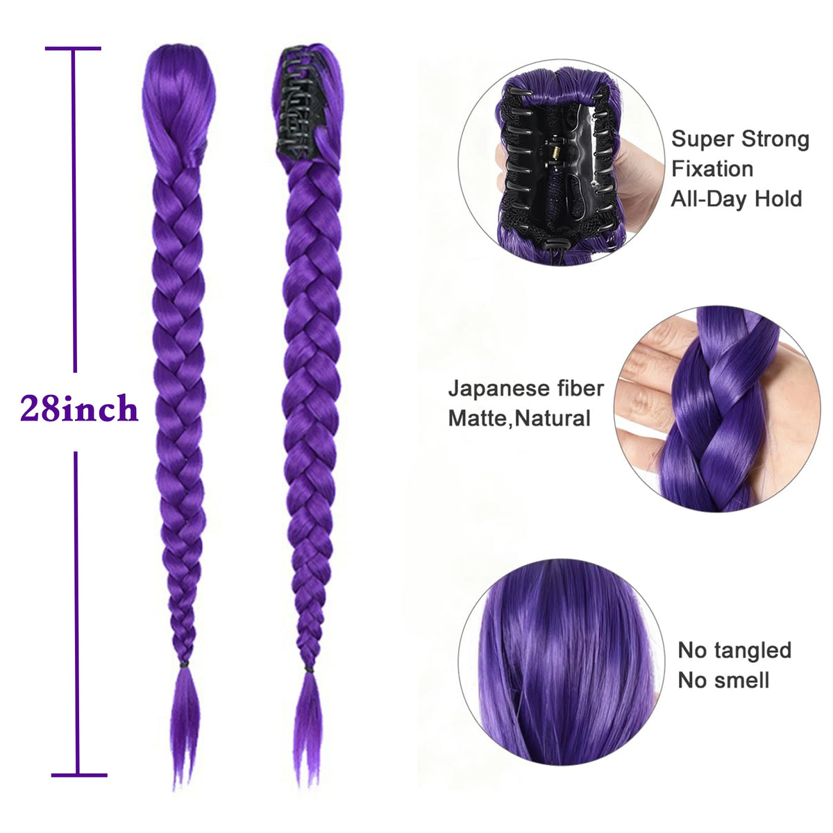 Rumi Purple Braids Cosplay Hair Extensions 26Inch Synthetic Braiding Hair Easy Clip in Ponytail for Cosplay Halloween Costume
