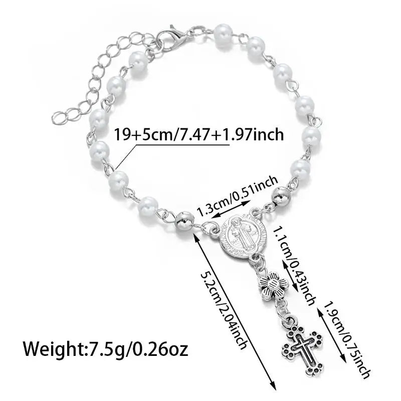 Car Pendant Rosary Ornament  Cross Steering Wheel Beads Decorative Faith Accessory for Auto Rearview Mirror