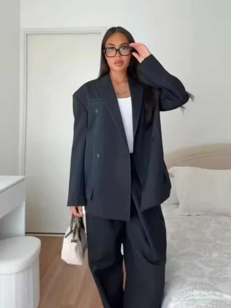 Women Casual Quilting Thread Coat Fashion Long Sleeve V Neck Buttons Office Blazer Jackets 2026 New Lady Chic Commute Outerwears