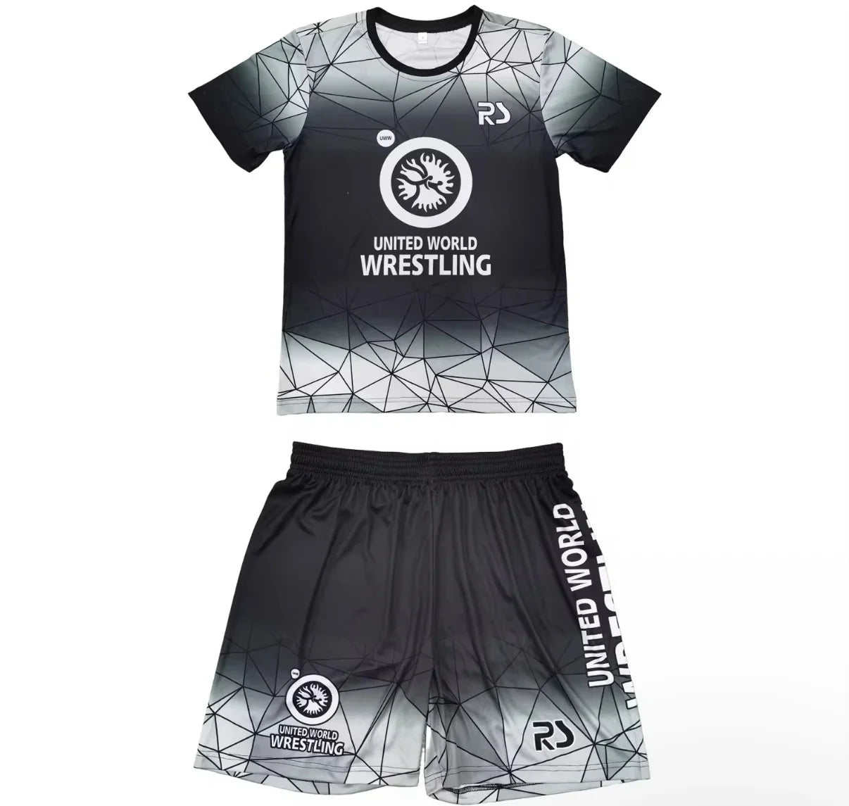 2026 New Men World Wrestling Team Sportswear Set Short Sleeve T Shirt and Shorts for Workout Lightweight Moisture Wicking