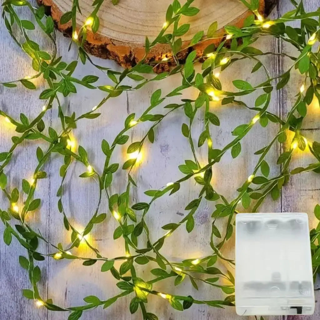 Christmas Battery Powered 2M-10M LED Ivy Fairy Lights Artificial Green Leaf String for Home Wedding Wreath Decor