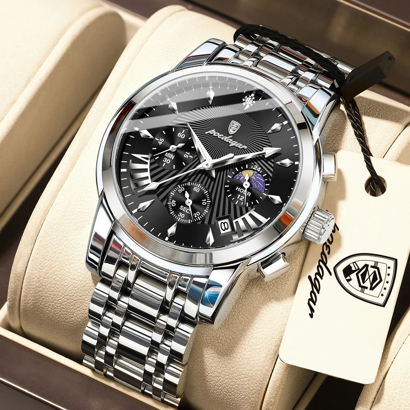 POEDAGAR Top Luxury Men Wristwatch Waterproof Luminous Date Chronograph Male Clock Stainless Steel Business Men's Quartz Watches