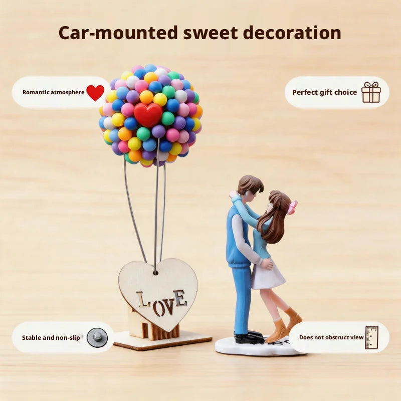 Cartoon Couple Car Decorations, Sweet Couple Car Ornaments, Balloon-Themed Decor, Resin Center Console Accessories