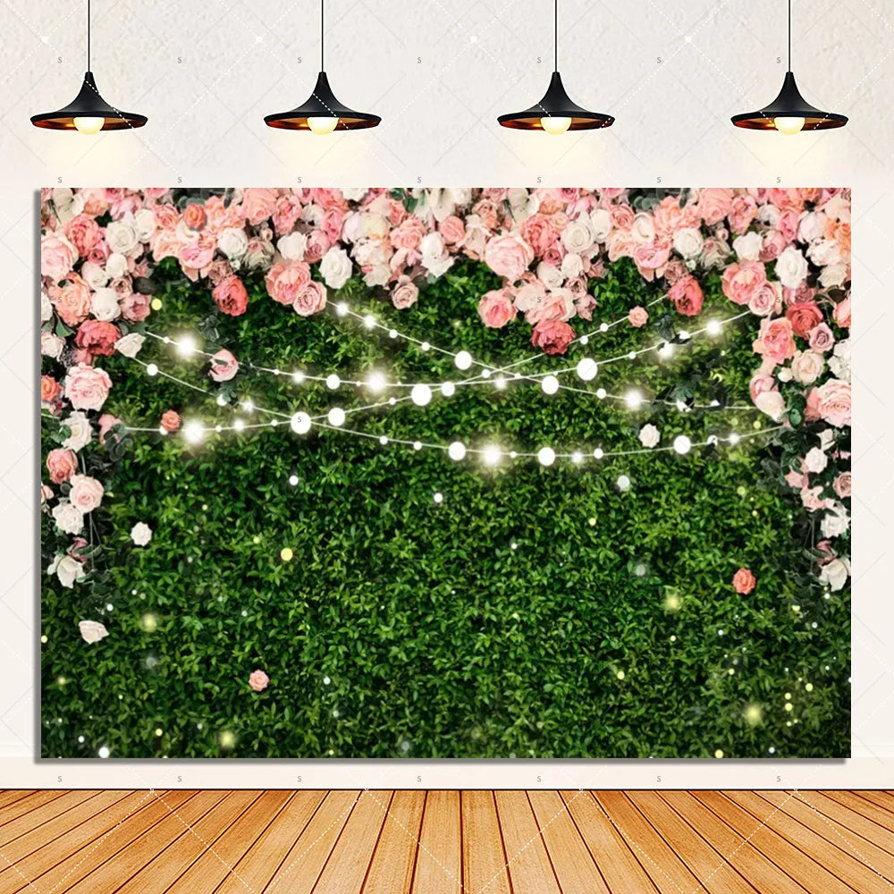 Rose Pink Floral Photography Backdrop Supplies Flower Wall Wedding Birthday Party Decorations Bridal Marriage Background Banner