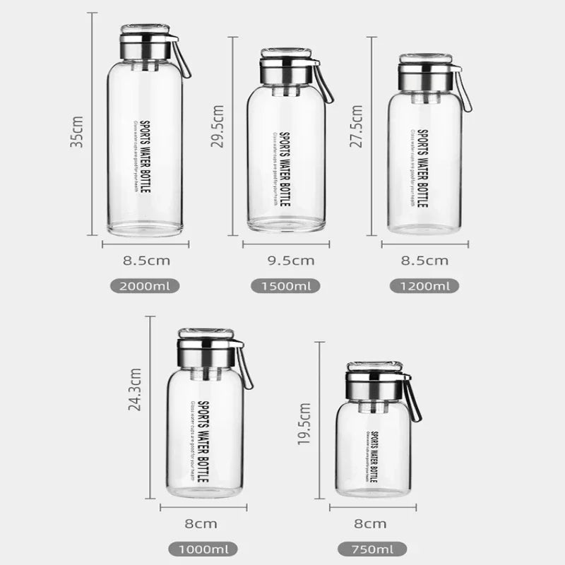 0.75-2L Large Capacity Glass Water Bottle Transparent Milk Juice Cup Outdoor Portable Leakproof Drinkware Tea Water Glass Bottle