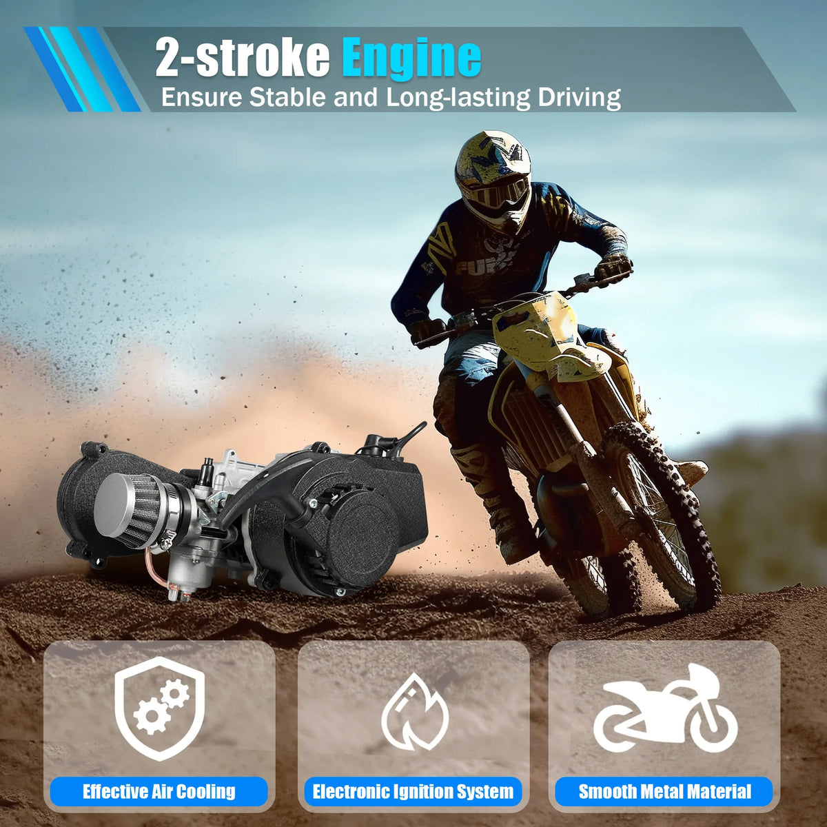 49CC 50CC 2 Stroke Dirt Bike Engine Motor Kit 7000RPM Gas Powered Engine Single Cylinder Air-Cooled Engine Aluminum Engine with T8F Chain Fuel Tank for Pocket Mini Dirt Beach Bike ATV Scooter