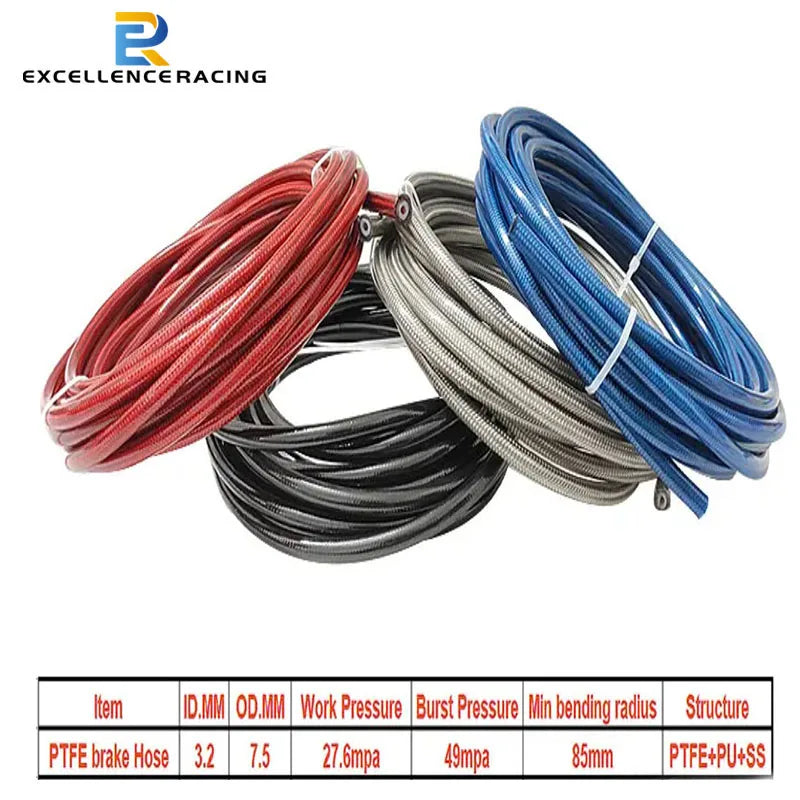 Motorcycle AN3 5m/lot braided Stainless Steel PTFE brake line hose FLUID HYDRAULIC hose PTFE brake line Gas Oil Fuel tube pipe
