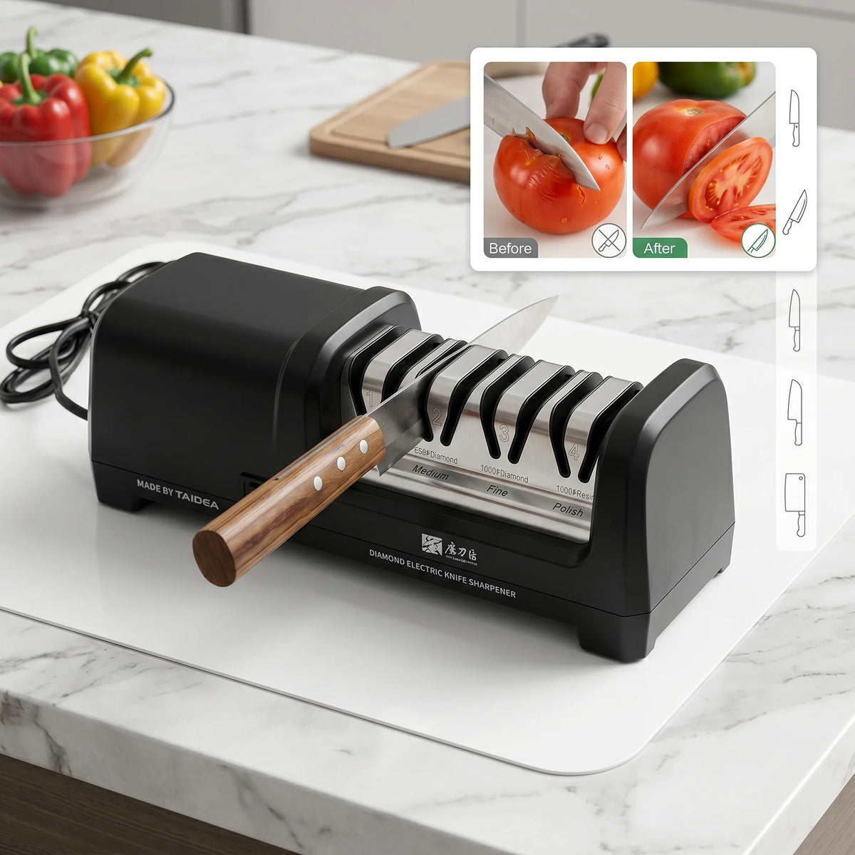 TG2102 Electric Knife Sharpener, 4 Stages for Grinding & Polishing, 20-Degree for Kitchen Knives