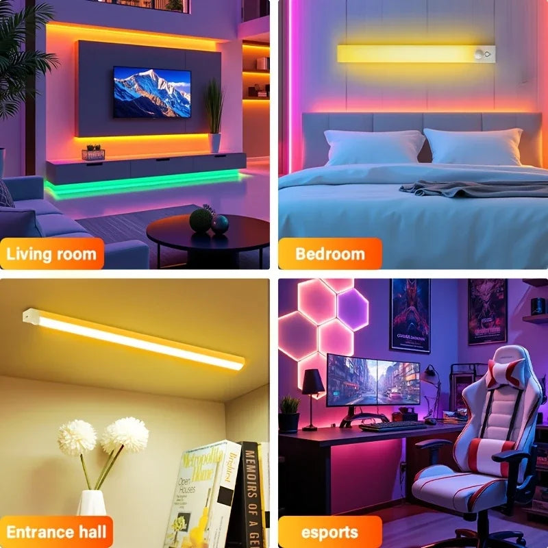 11.81/19.69in RGB Cabinet Light USB Type-C Rechargeable Light Motion Sensor Led Lamp for Kitchen Wardrobe Cabinet Lighting