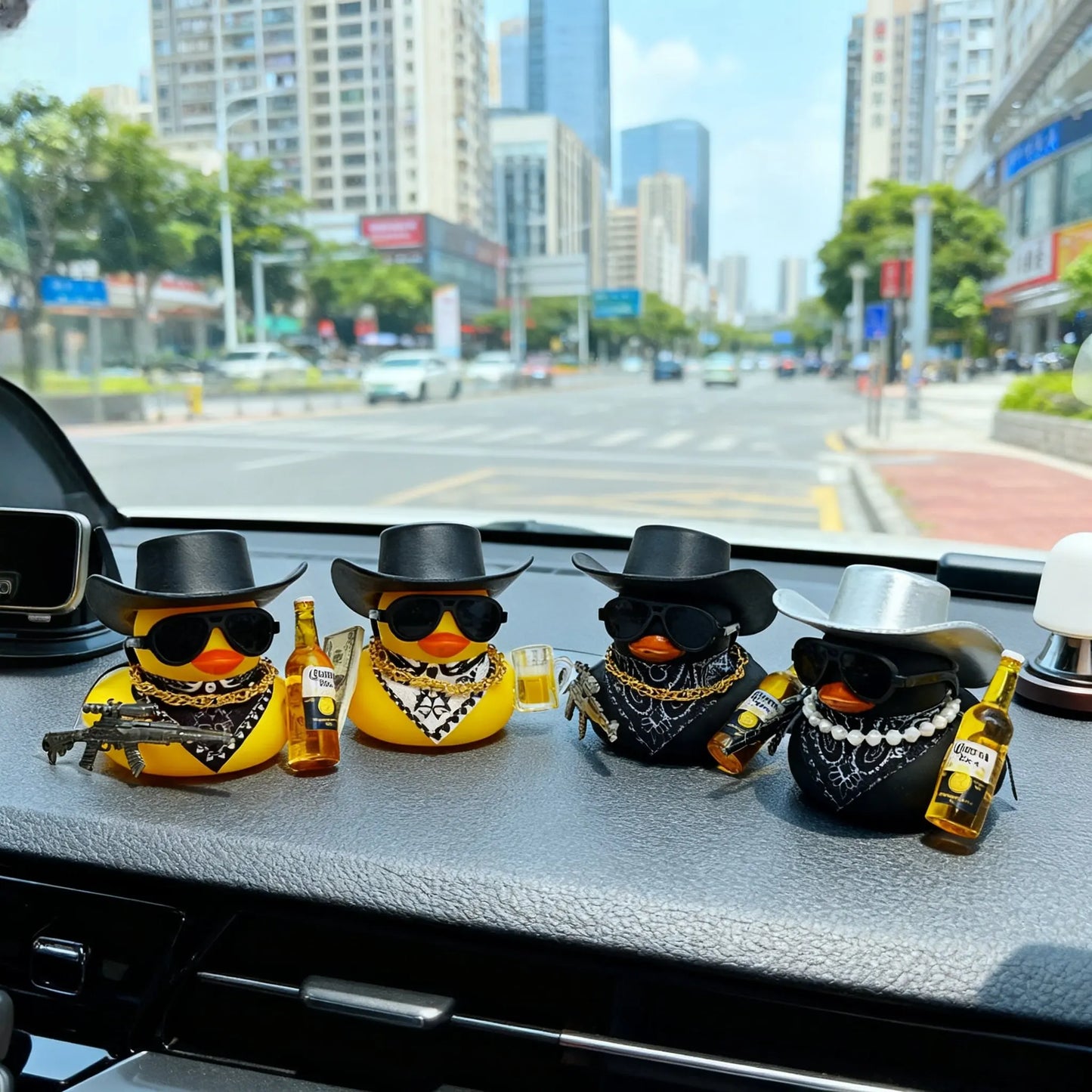 1pc Cool Cowboy Duck Car Dashboard Decor, Funny Duck Ornament with Hat & Accessories, Unique Car Interior Decoration Gift