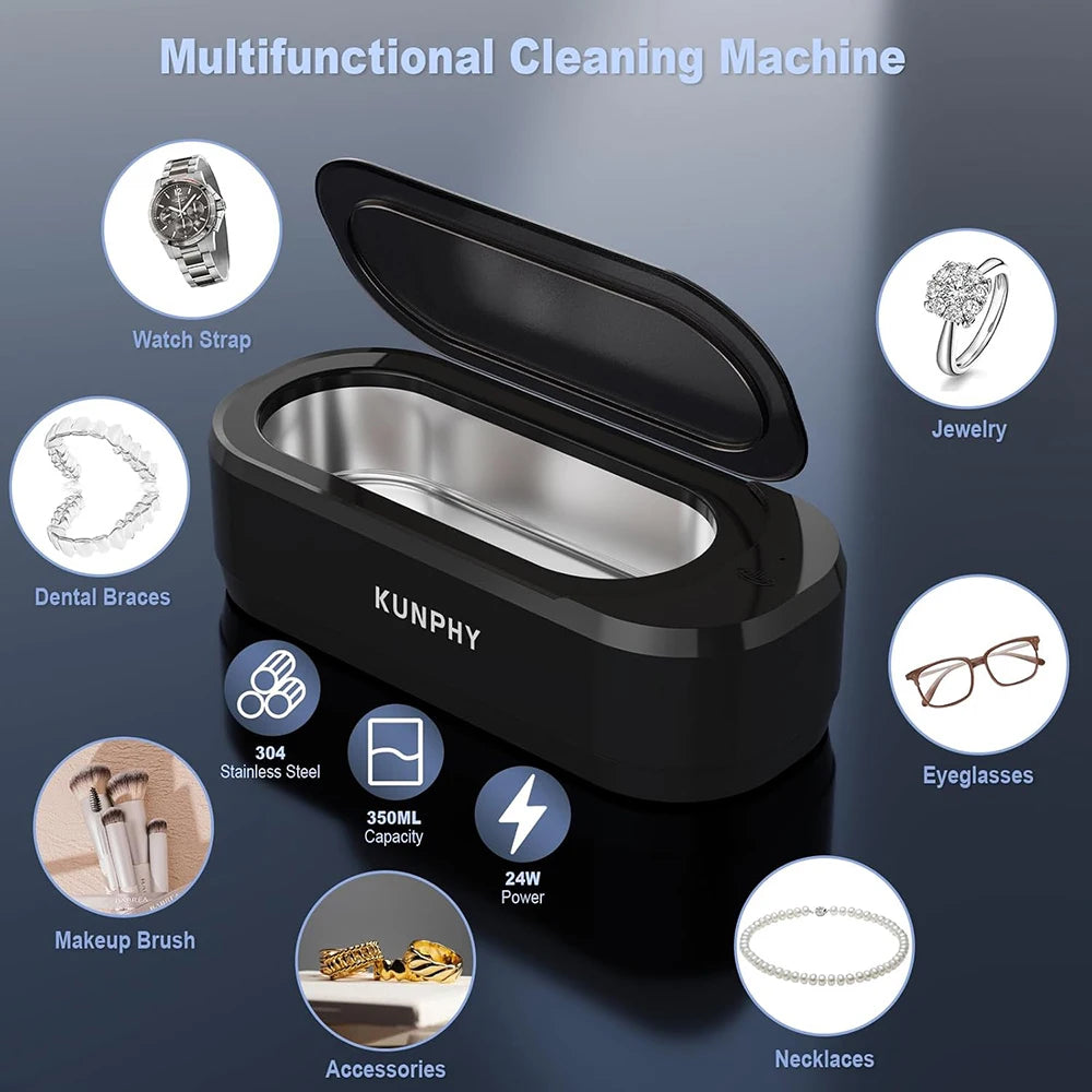KUNPHY 360° Deep Ultrasonic Cleaning Machine 12oz Ultrasonic Cleaning Device For Glasses Watches Jewelry Denture Dental Pod