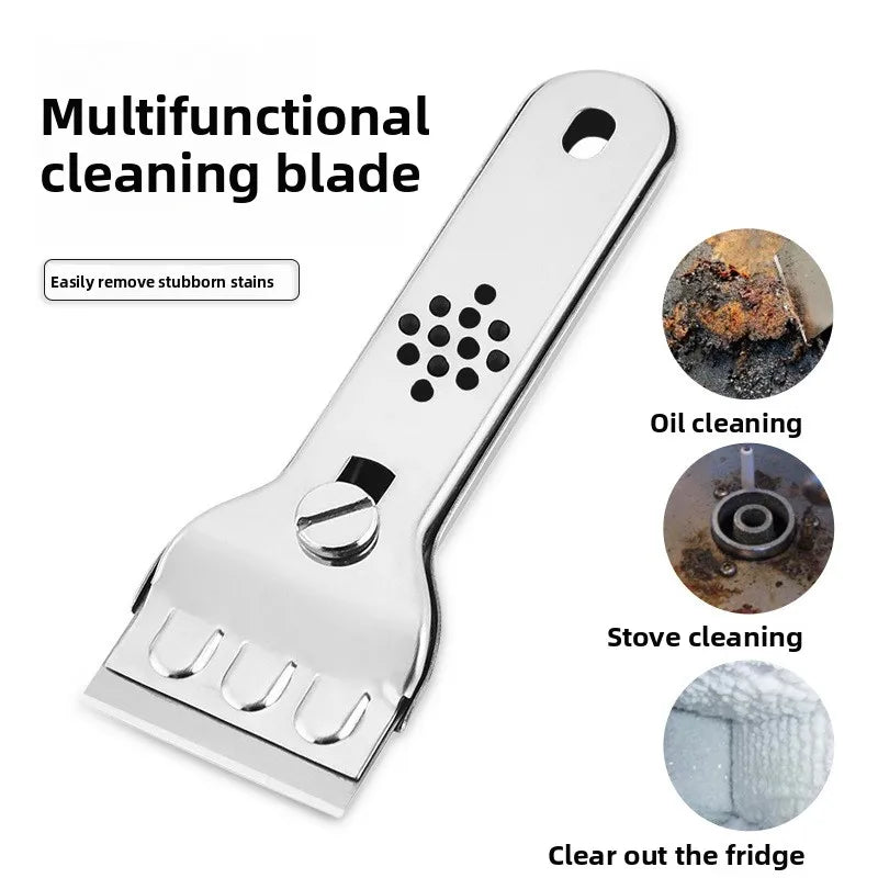 Stainless Steel Hob Scraper Kitchen Glass&Ceramic Scraper with Replacement Blades Wall Floor Window Cleaning Scraper Tools