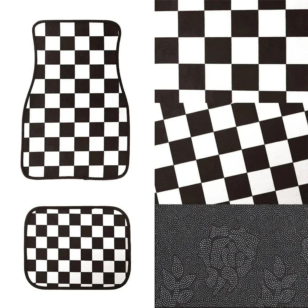 New General JDM Racing Culture Red Grid Car Foot Mat Accessories Classic Carpet Foot Mat 4PCS Foot Mat
