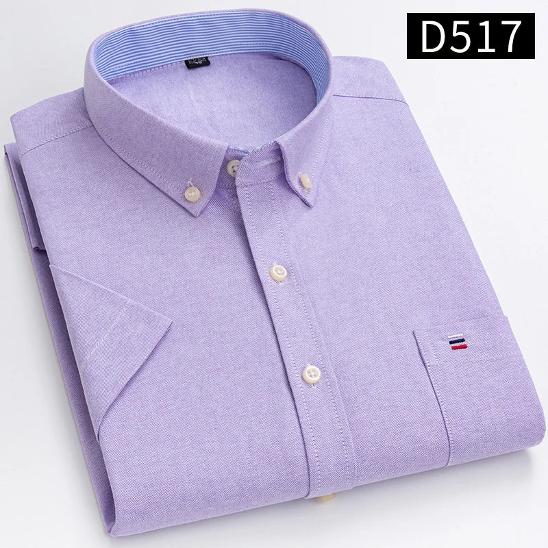 Plus Size 7XL Summer Short Sleeve Shirt 100%Cotton Shirts for Men White Plaid Striped Social Slim Fit Formal Business Clothing