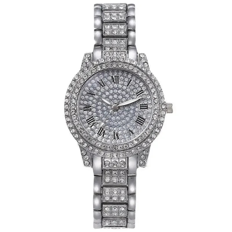 Full Diamond Watches for Women Luxury Top Brand Hip Hop Number Quartz Watch for Men Fashion Steel Waterproof Clock Wristwatch