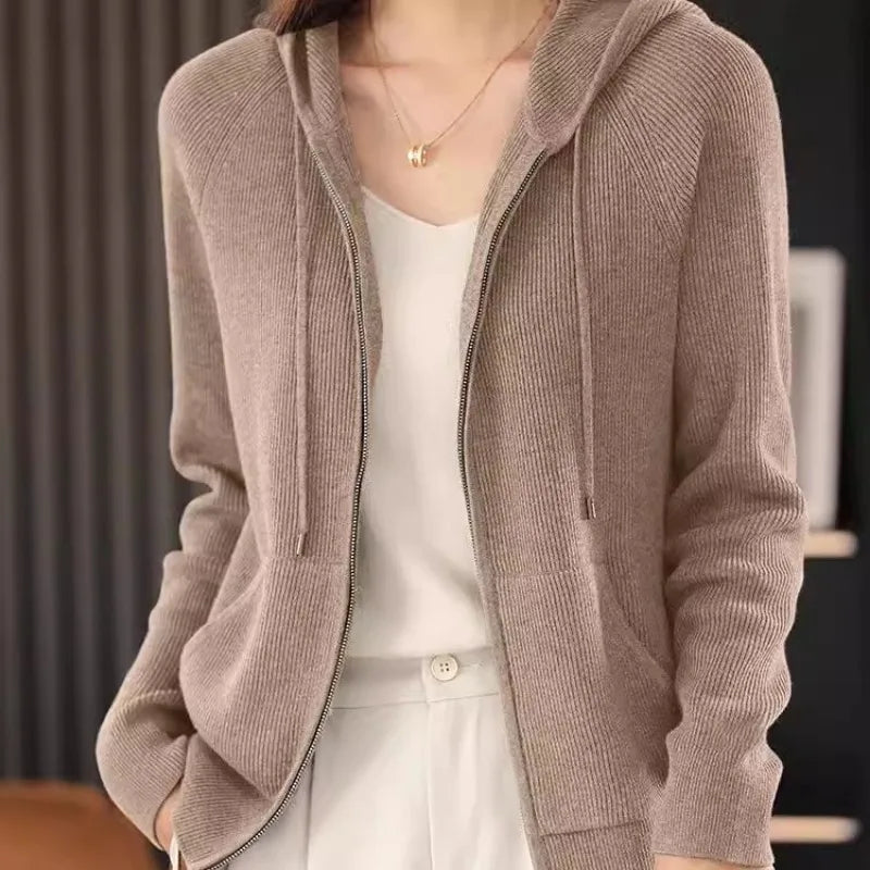 Women Cardigans Autumn Winter Turn-down Collar Zip Front Cardigan Thick Loose Sweater Basic Warm Knit Casual Korean Outerwear
