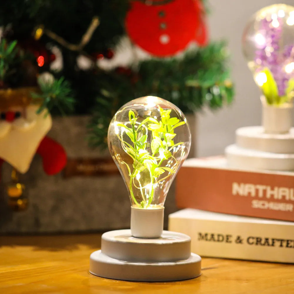 LED Night Lamp Battery Powered Green Plant Copper Wire Lights For Desktop Bedside Children Bedroom Home Decoration Nights Light