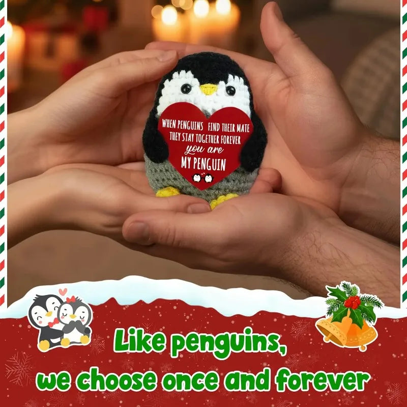 Positive Penguin Crochet Christmas Anniversary Romantic Gifts for Women Men Birthday Stocking Stuffers Gifts for Couple