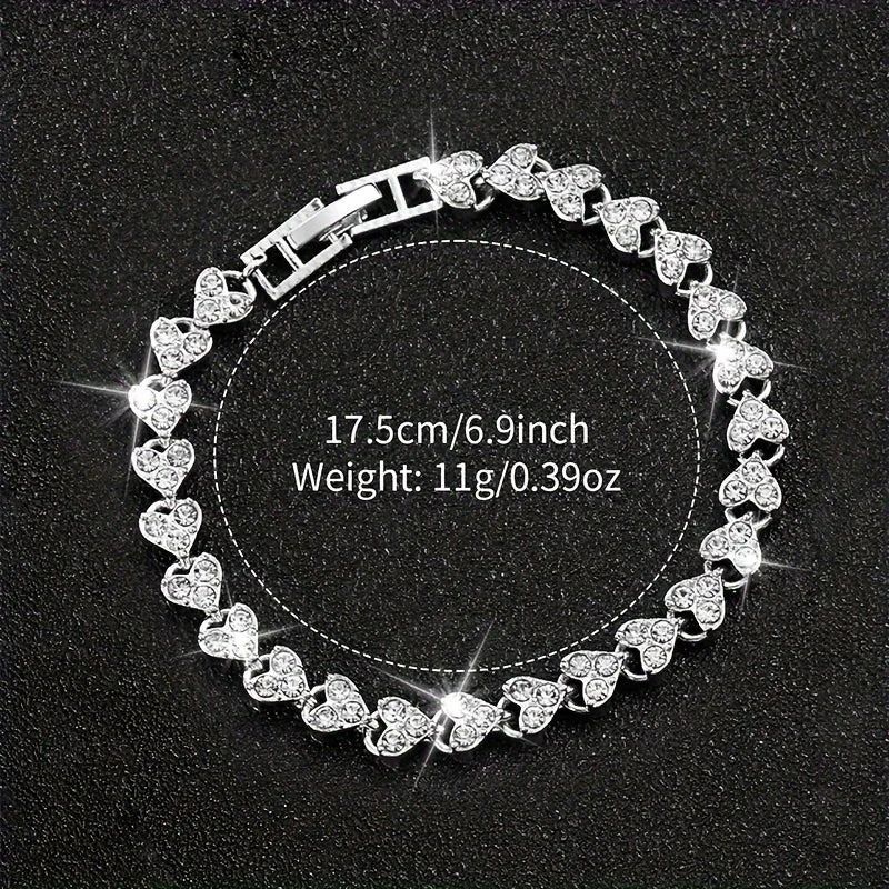 2PCS/Set Women's Watch Luxury Rhinestone Stainless Steel Quartz Watch Heart Bracelet Set(Without Box)