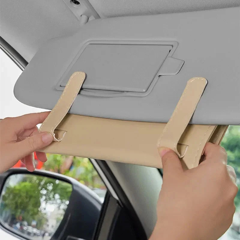 Space-Saving Car Sun Visor Tissue Pouch, Durable PU Leather Hanging Napkin Container for Auto Interior Decoration