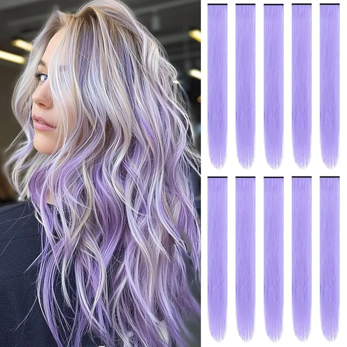 6/12 PCS Hair Extensions Clip, 22in Colored Hair Extensions Party Highlights Long Straight Synthetic Hairpieces for Girls Cospla