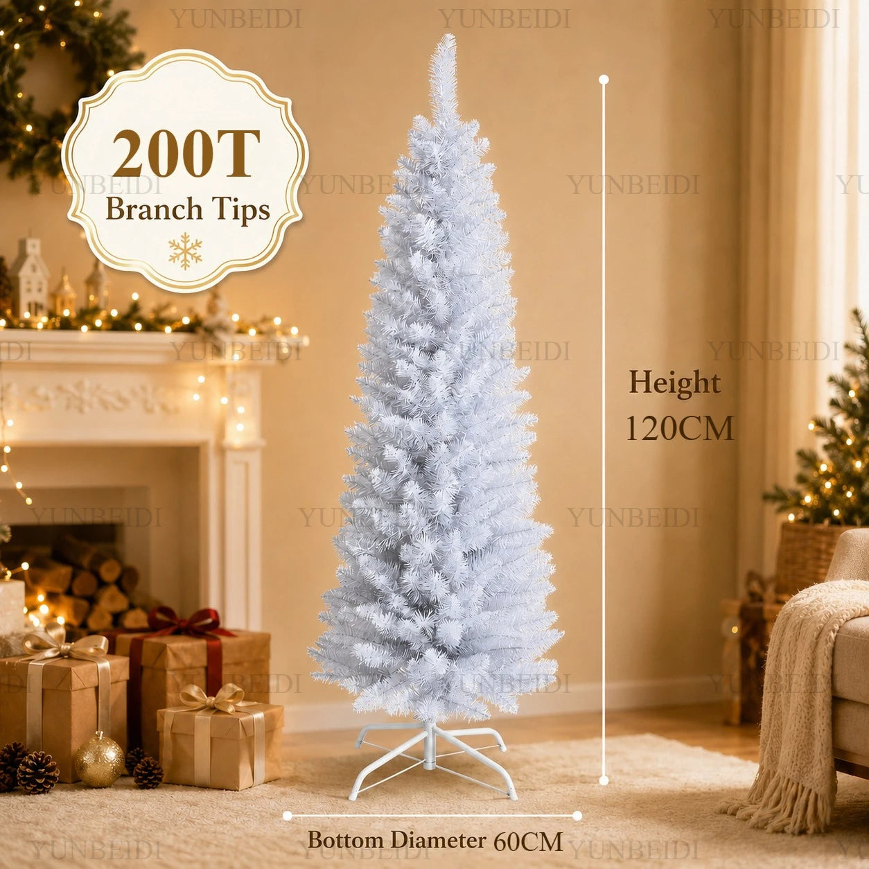 Artificial Christmas Tree PVC Material White Pencil-shaped Christmas Tree 120cm To 210cm Home Parties Christmas Decorations.
